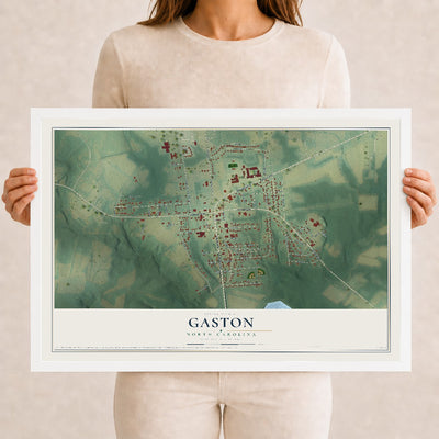 Map of Gaston, North Carolina, 12 x 18 inch print in a white wood frame