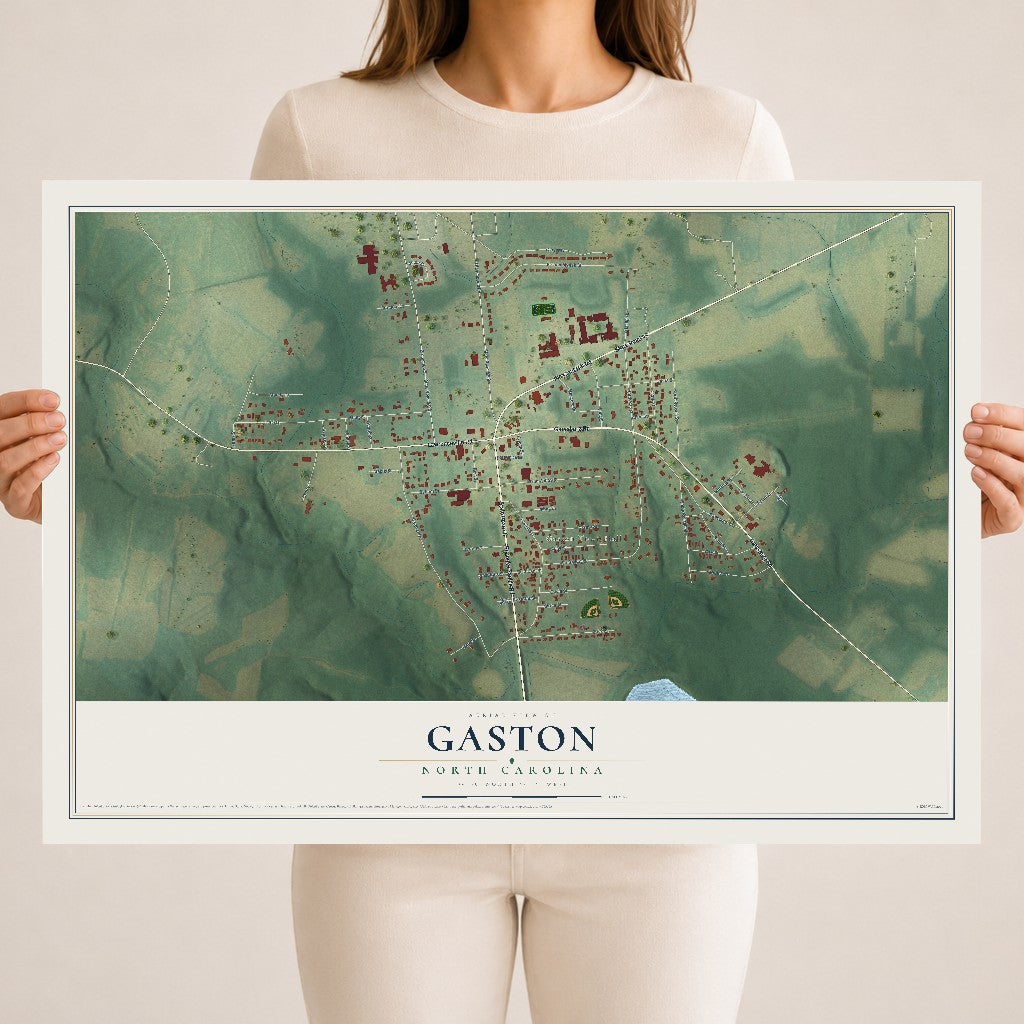 Map of Gaston, North Carolina, 18 x 24 inch unframed archival matte print