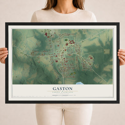 Map of Gaston, North Carolina, 18 x 24 inch print in a black wood frame