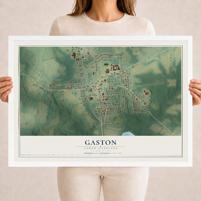 Map of Gaston, North Carolina, 18 x 24 inch print in a white wood frame