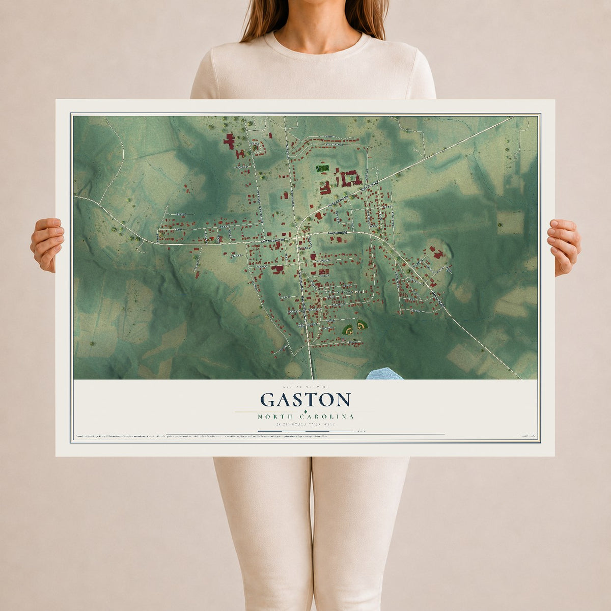 Map of Gaston, North Carolina, 24 x 36 inch unframed archival matte print