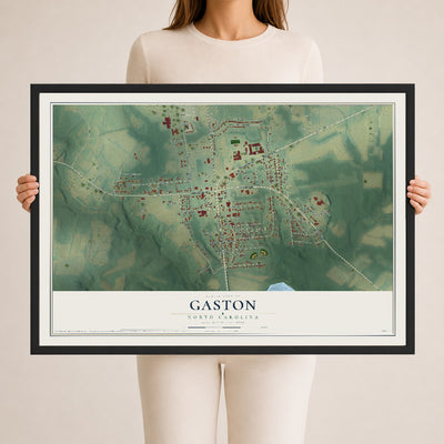 Map of Gaston, North Carolina, 24 x 36 inch print in a black wood frame