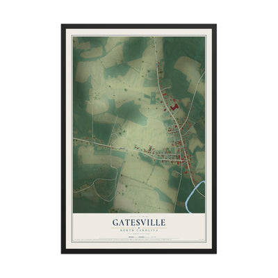 Map of Gatesville, North Carolina, 12 x 18 inch print in a black wood frame