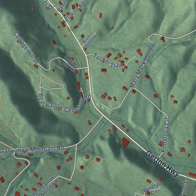 Close-up of the map of Gerton, North Carolina print showing street and building detail