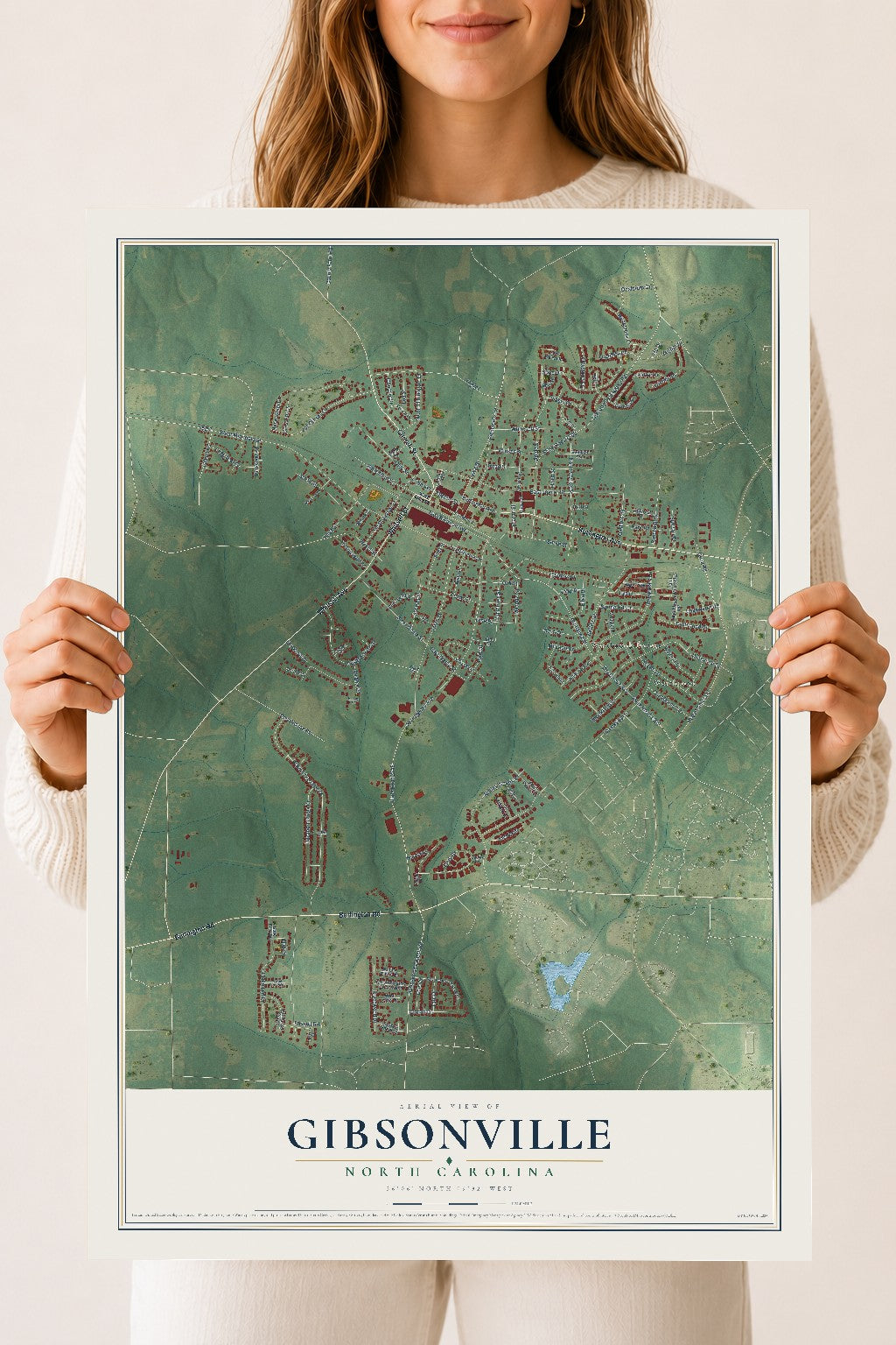 Map of Gibsonville, North Carolina, 18 x 24 inch unframed archival matte print