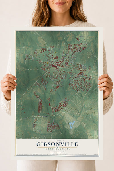 Map of Gibsonville, North Carolina, 18 x 24 inch unframed archival matte print