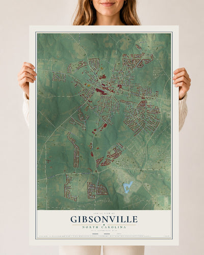 Map of Gibsonville, North Carolina, 24 x 36 inch unframed archival matte print