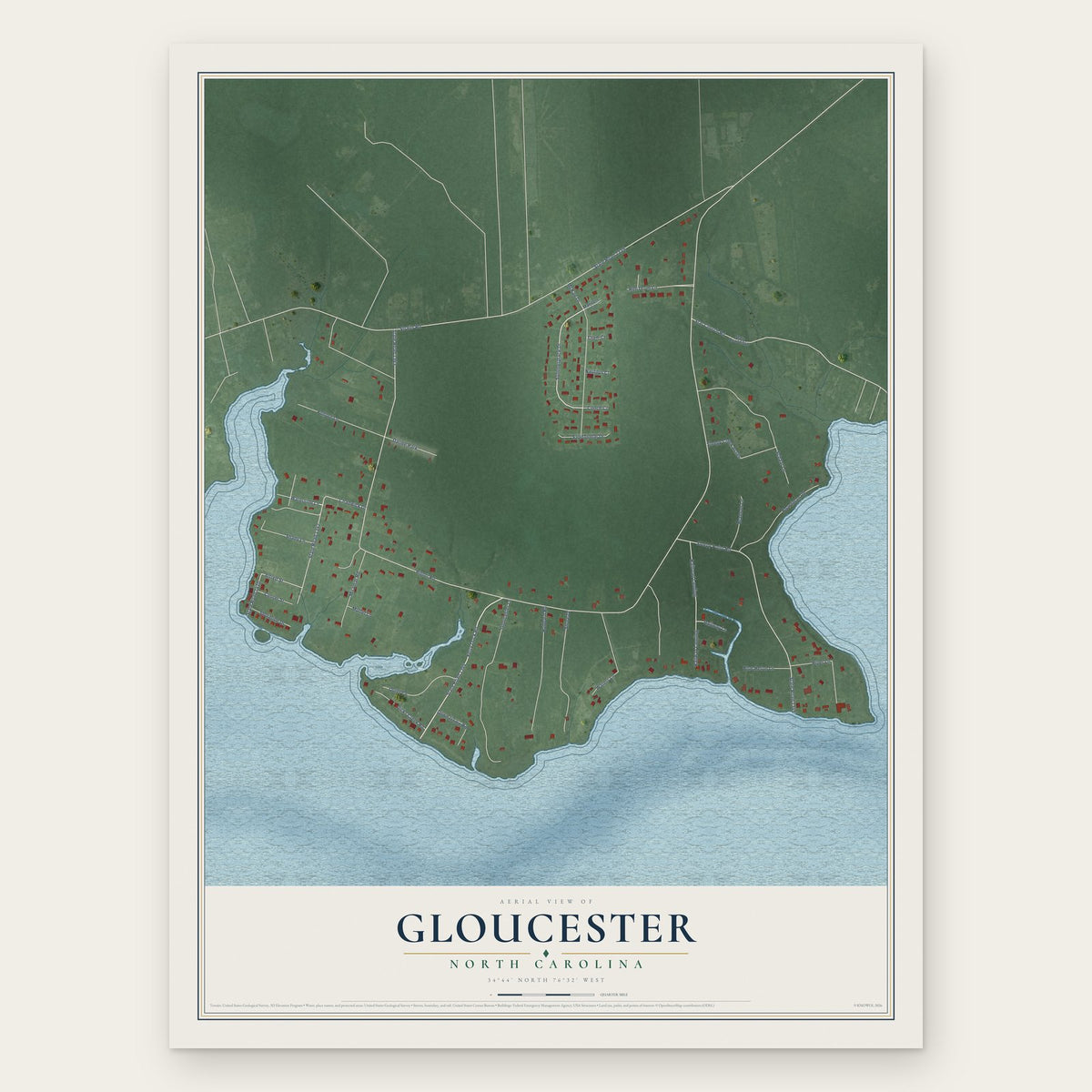Gloucester, North Carolina map print, the full design