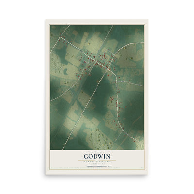 Map of Godwin, North Carolina, 12 x 18 inch unframed archival matte print