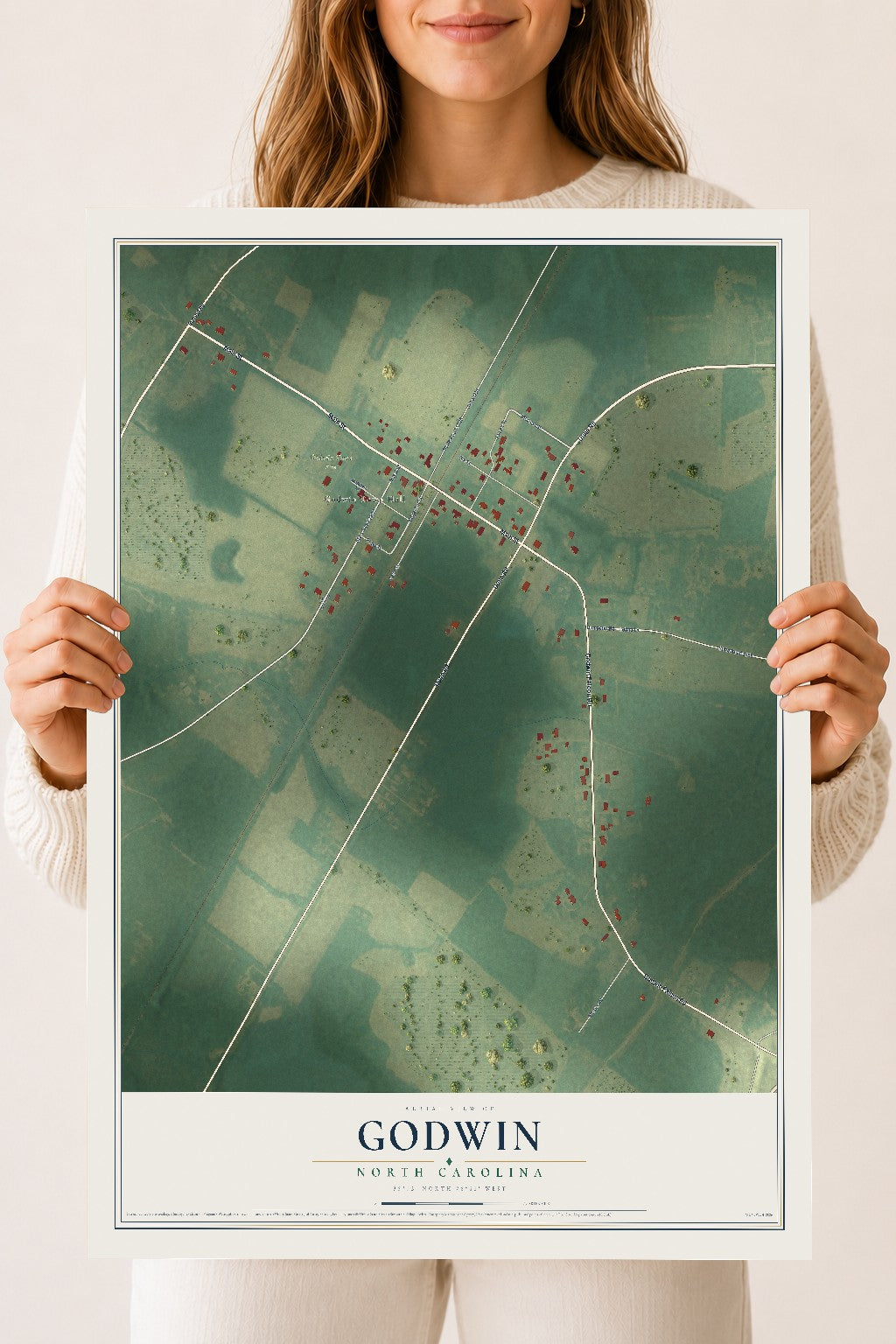 Map of Godwin, North Carolina, 18 x 24 inch unframed archival matte print