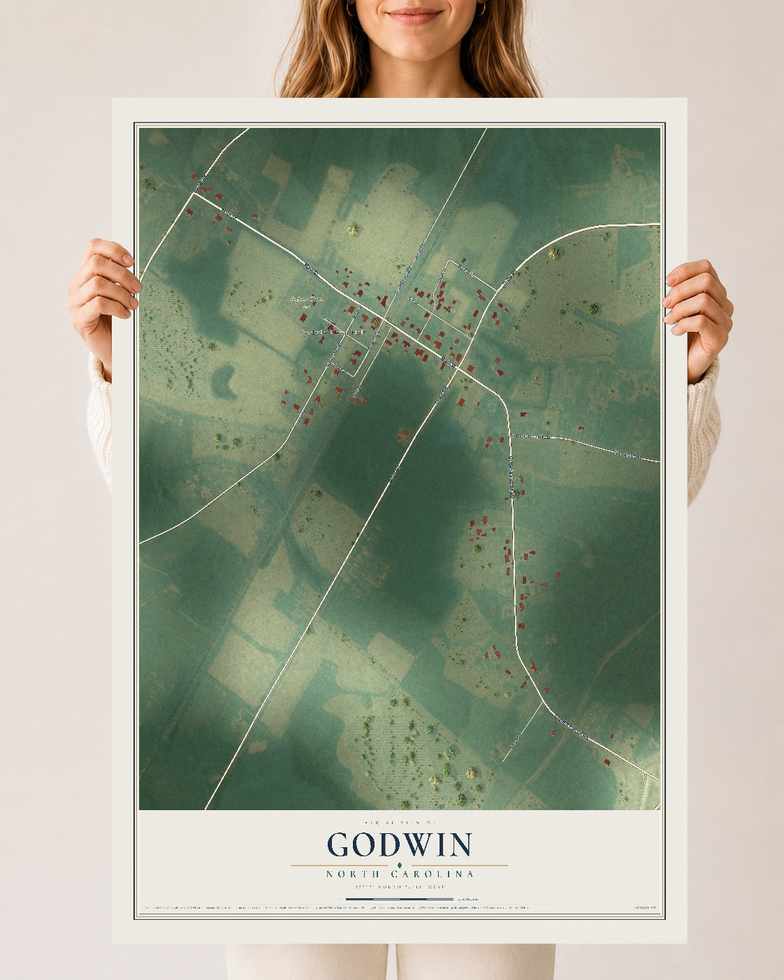 Map of Godwin, North Carolina, 24 x 36 inch unframed archival matte print