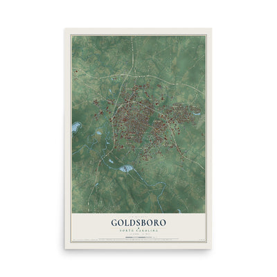 Map of Goldsboro, North Carolina, 12 x 18 inch unframed archival matte print