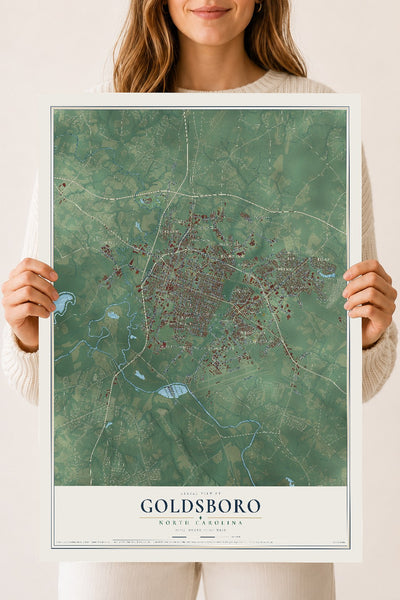 Map of Goldsboro, North Carolina, 18 x 24 inch unframed archival matte print