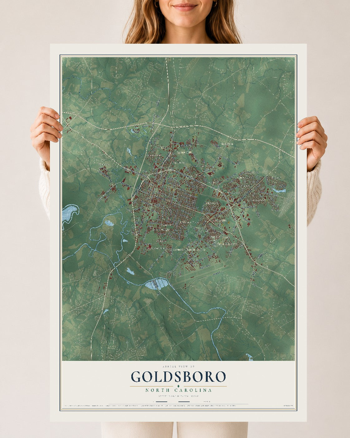 Map of Goldsboro, North Carolina, 24 x 36 inch unframed archival matte print