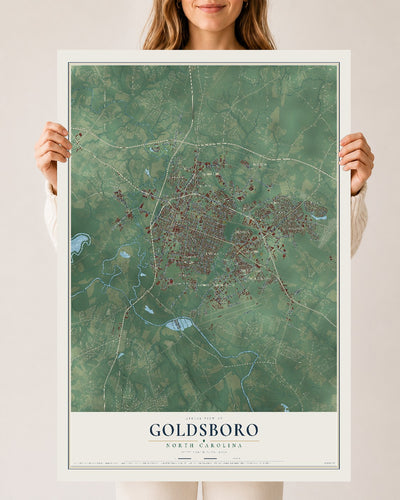 Map of Goldsboro, North Carolina, 24 x 36 inch unframed archival matte print