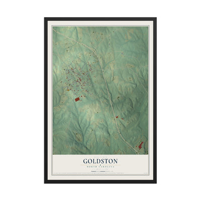 Map of Goldston, North Carolina, 12 x 18 inch print in a black wood frame