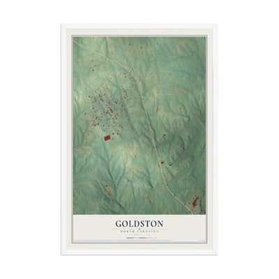 Map of Goldston, North Carolina, 12 x 18 inch print in a white wood frame