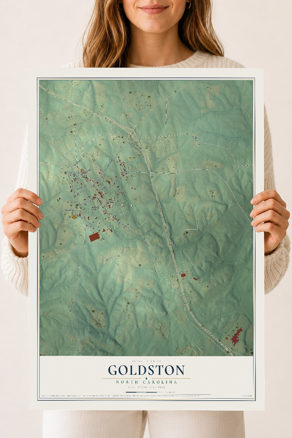 Map of Goldston, North Carolina, 18 x 24 inch unframed archival matte print