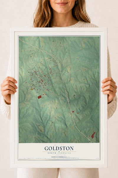 Map of Goldston, North Carolina, 18 x 24 inch print in a white wood frame