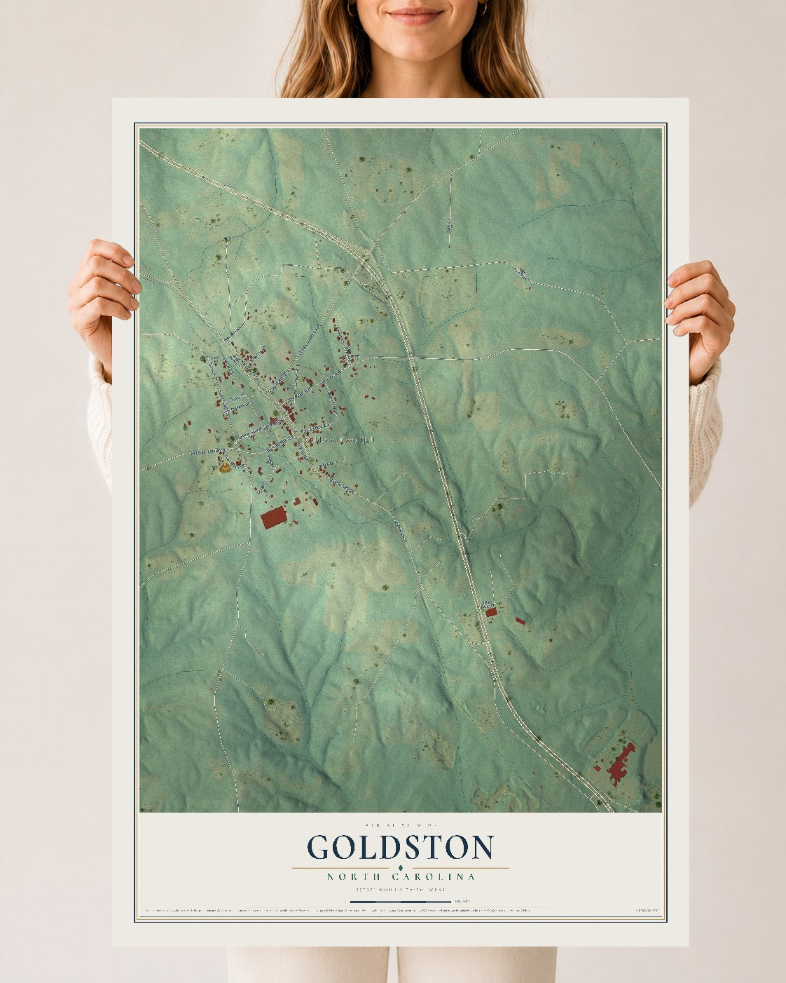 Map of Goldston, North Carolina, 24 x 36 inch unframed archival matte print