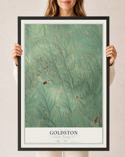 Map of Goldston, North Carolina, 24 x 36 inch print in a black wood frame