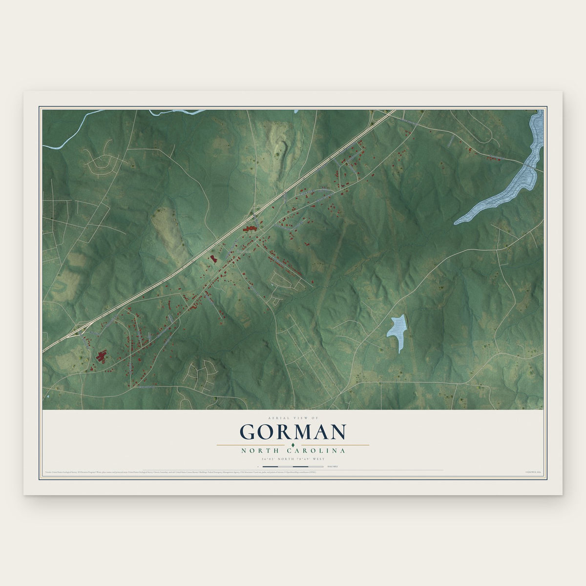Gorman, North Carolina map print, the full design
