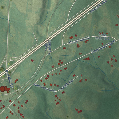 Close-up of the map of Gorman, North Carolina print showing street and building detail