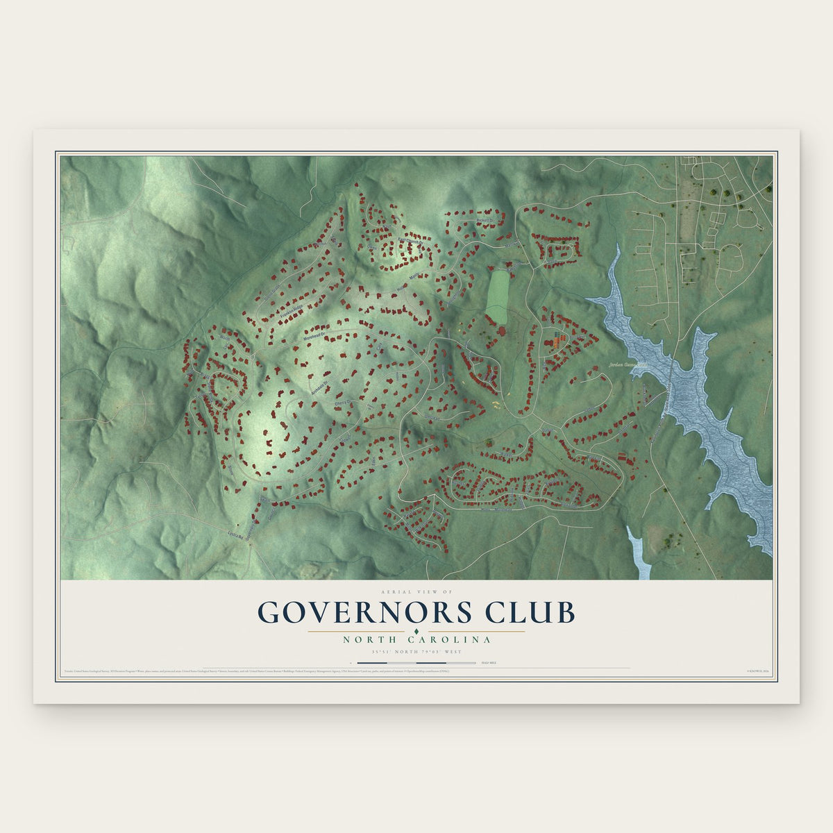 Governors Club, North Carolina map print, the full design