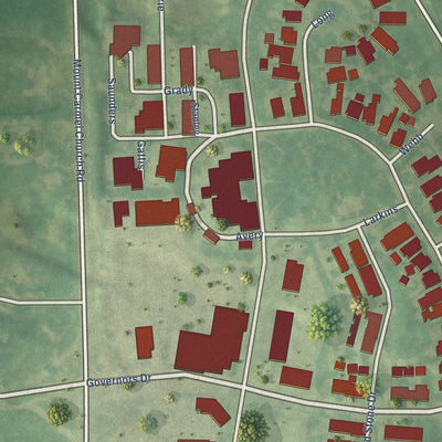 Close-up of the map of Governors Village, North Carolina print showing street and building detail