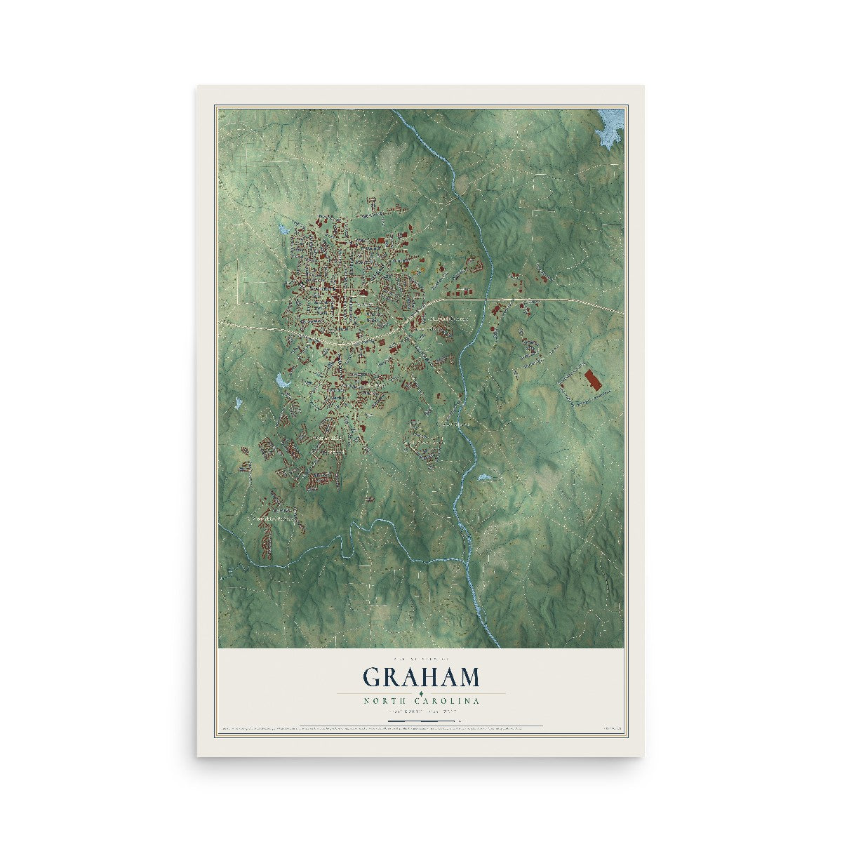 Map of Graham, North Carolina, 12 x 18 inch unframed archival matte print