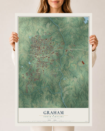 Map of Graham, North Carolina, 24 x 36 inch unframed archival matte print