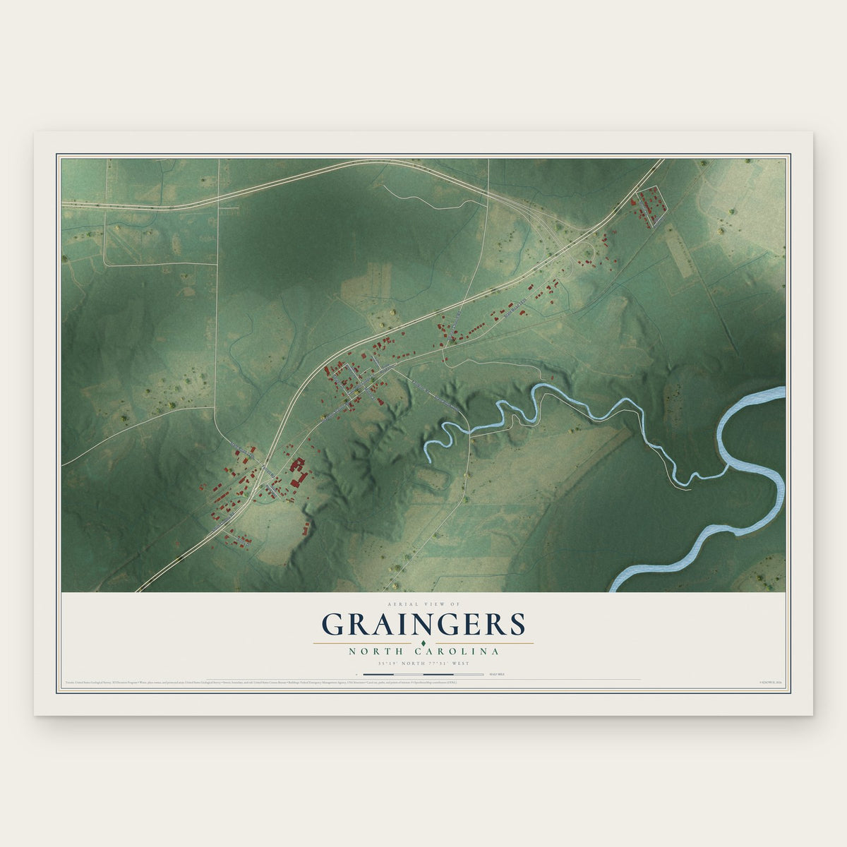 Graingers, North Carolina map print, the full design