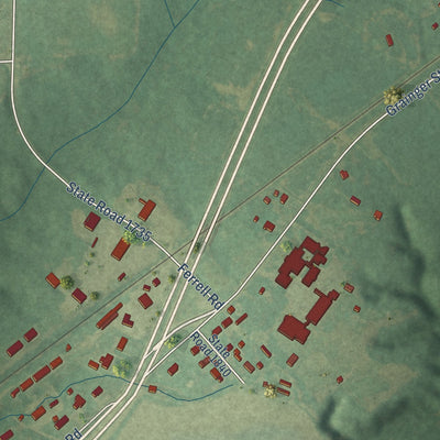 Close-up of the map of Graingers, North Carolina print showing street and building detail