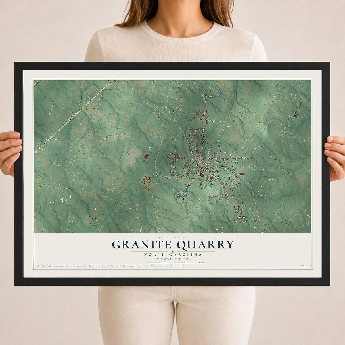 Map of Granite Quarry, North Carolina, 18 x 24 inch print in a black wood frame