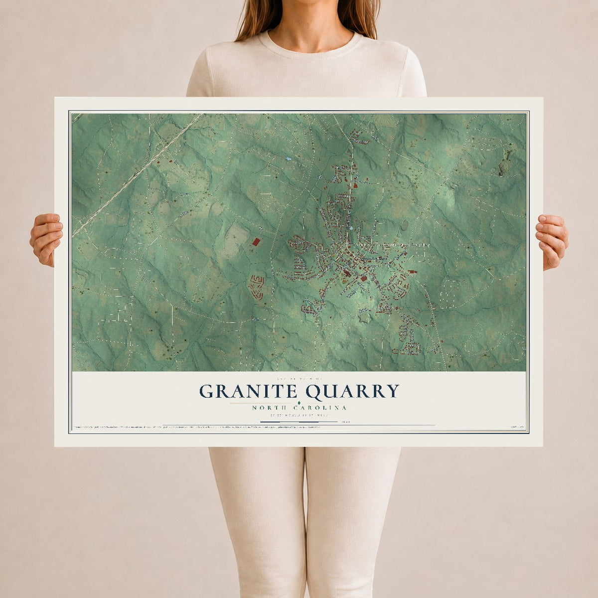 Map of Granite Quarry, North Carolina, 24 x 36 inch unframed archival matte print