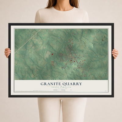 Map of Granite Quarry, North Carolina, 24 x 36 inch print in a black wood frame