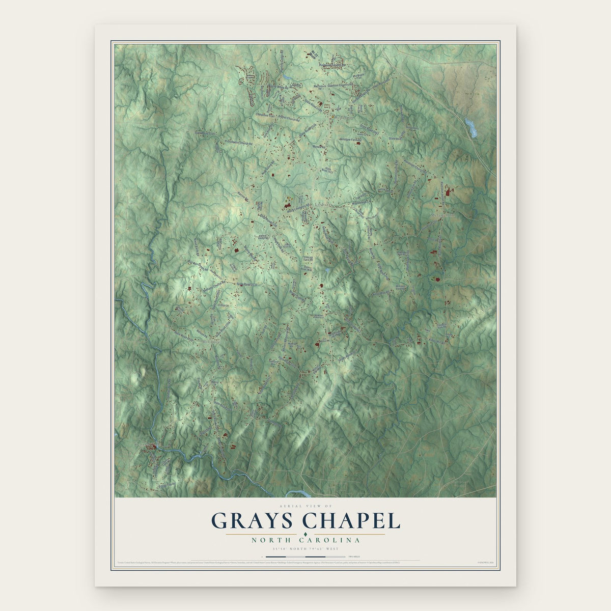 Grays Chapel, North Carolina map print, the full design