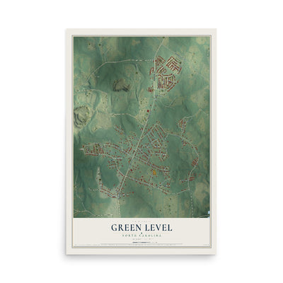 Map of Green Level, North Carolina, 12 x 18 inch unframed archival matte print
