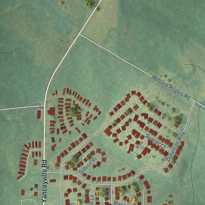 Close-up of the map of Green Level, North Carolina print showing street and building detail