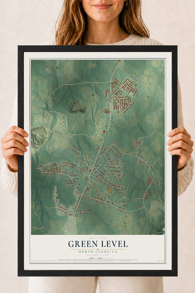 Map of Green Level, North Carolina, 18 x 24 inch print in a black wood frame