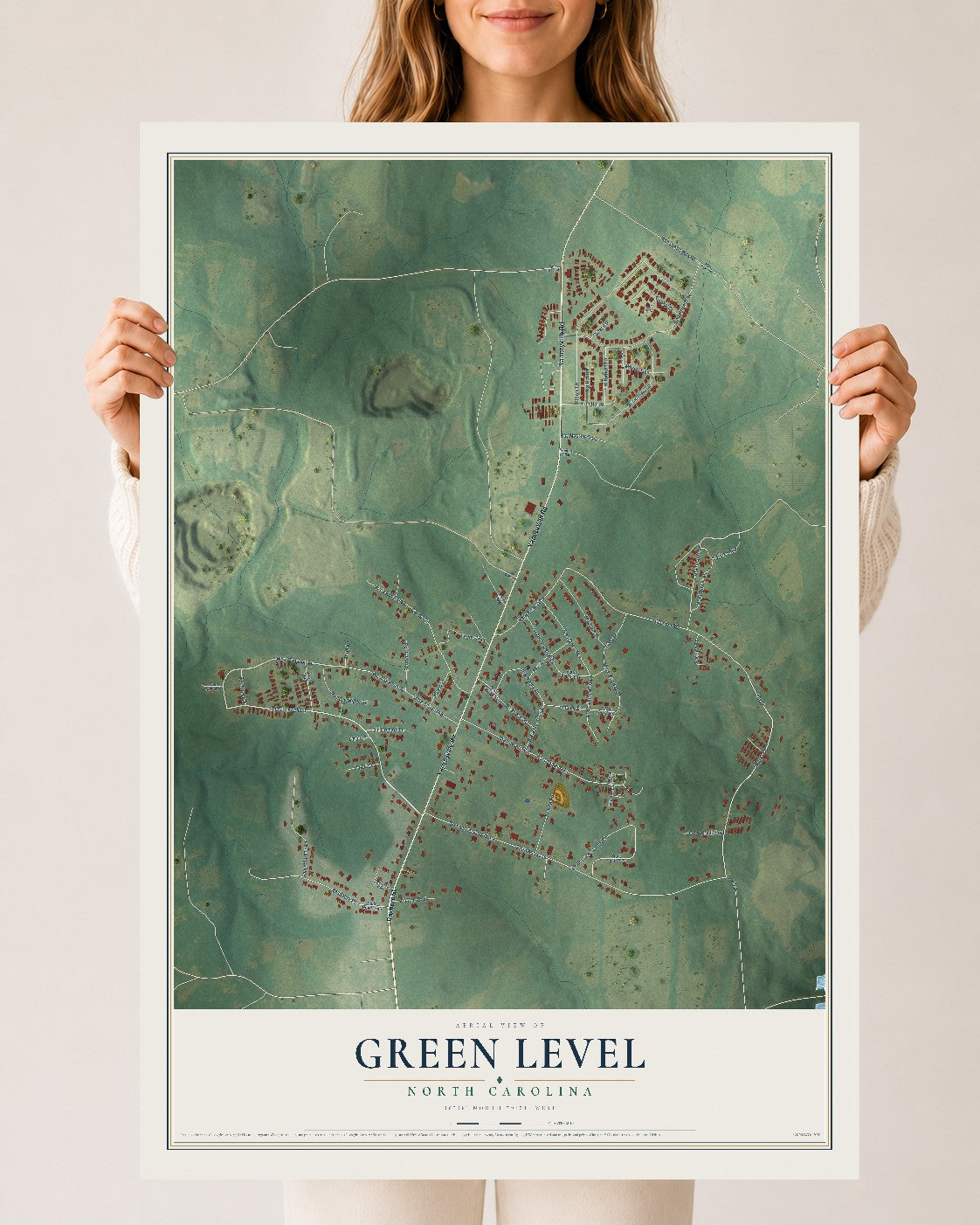 Map of Green Level, North Carolina, 24 x 36 inch unframed archival matte print