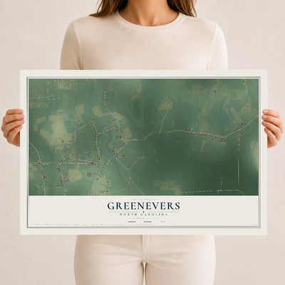 Map of Greenevers, North Carolina, 12 x 18 inch unframed archival matte print