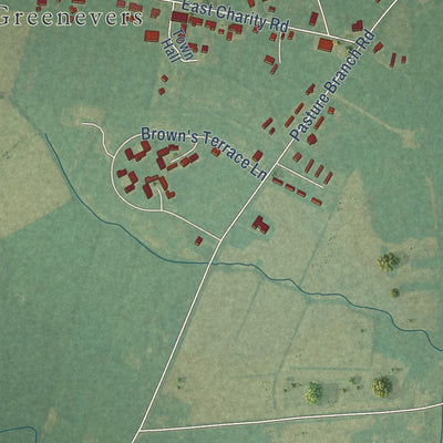 Close-up of the map of Greenevers, North Carolina print showing street and building detail