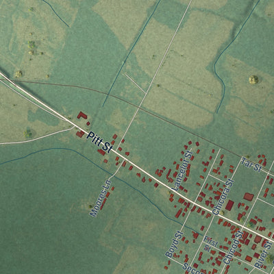 Close-up of the map of Grimesland, North Carolina print showing street and building detail
