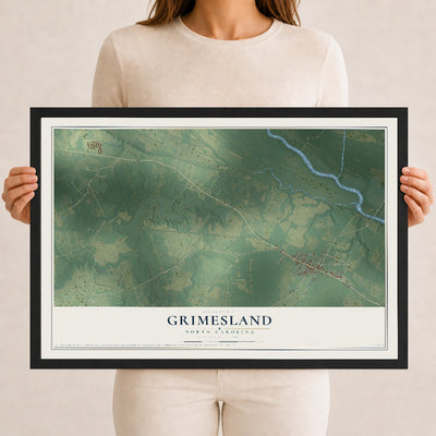 Map of Grimesland, North Carolina, 12 x 18 inch print in a black wood frame