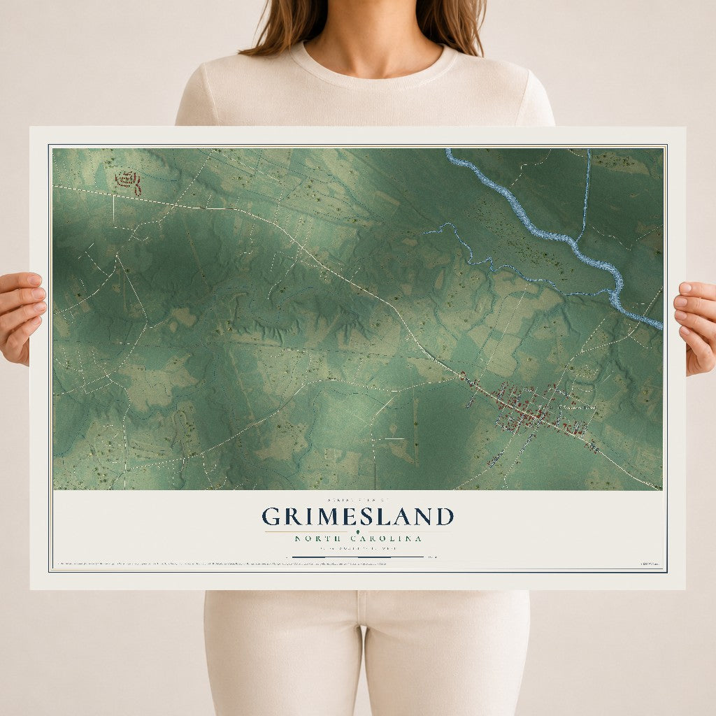 Map of Grimesland, North Carolina, 18 x 24 inch unframed archival matte print