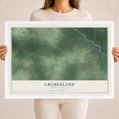 Map of Grimesland, North Carolina, 18 x 24 inch print in a white wood frame