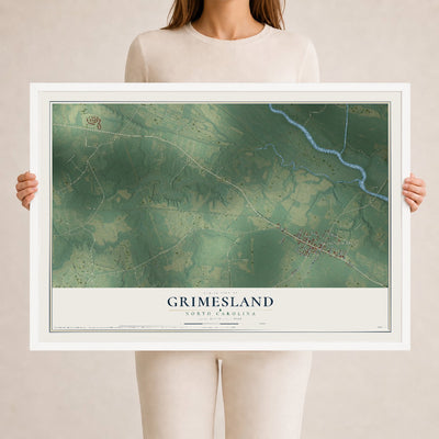 Map of Grimesland, North Carolina, 24 x 36 inch print in a white wood frame