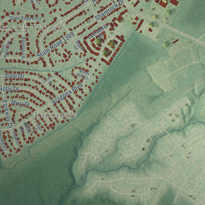 Second close-up of the map of Half Moon, North Carolina print showing more streets and buildings