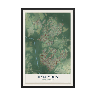 Map of Half Moon, North Carolina, 12 x 18 inch print in a black wood frame